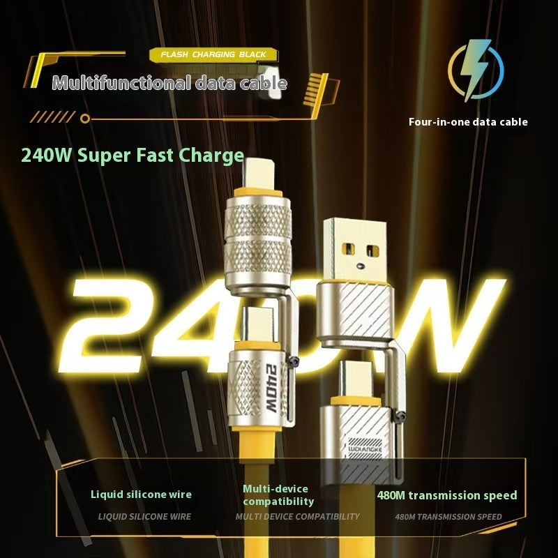 Fast Charging Data Cable, Four-in-One, 120W Zinc Alloy