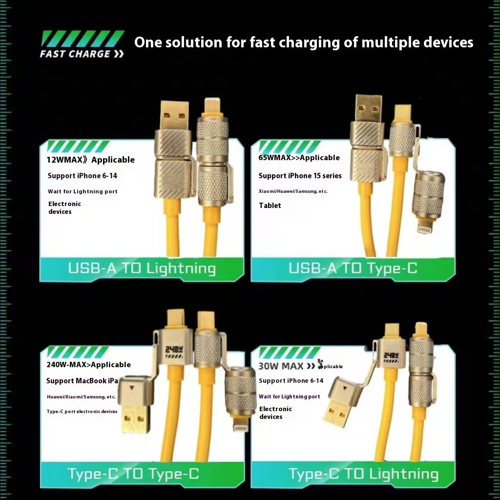 Fast Charging Data Cable, Four-in-One, 120W Zinc Alloy